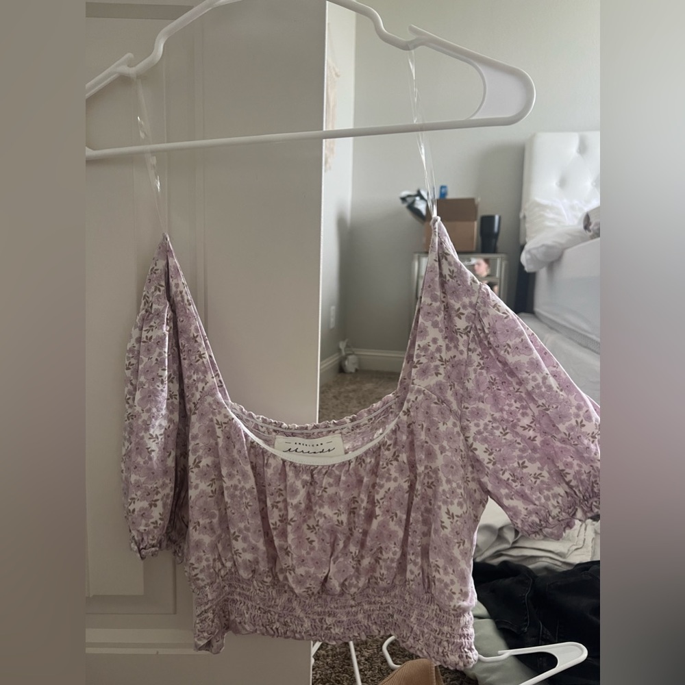 American Threads Crop Top Floral Lavender